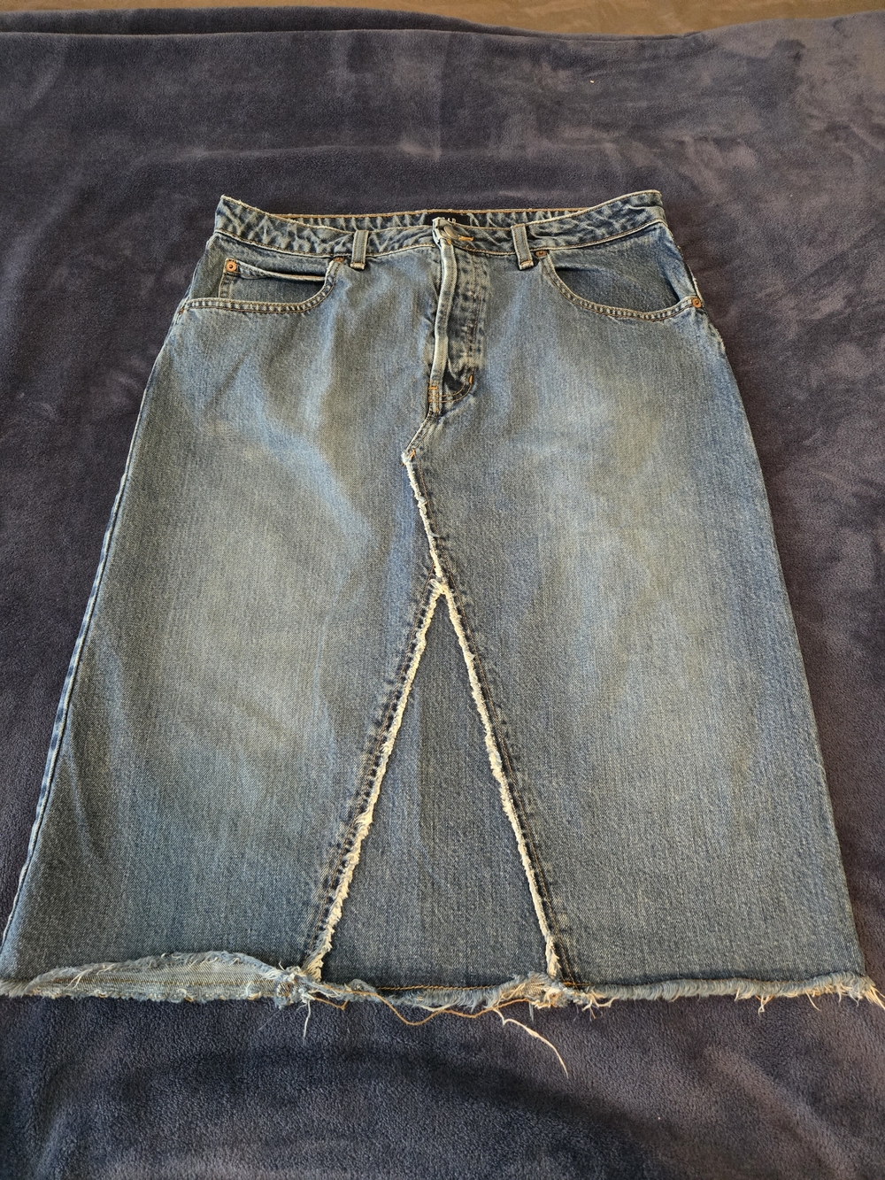 GAP Blue Denim Midi Skirt with Front Slit